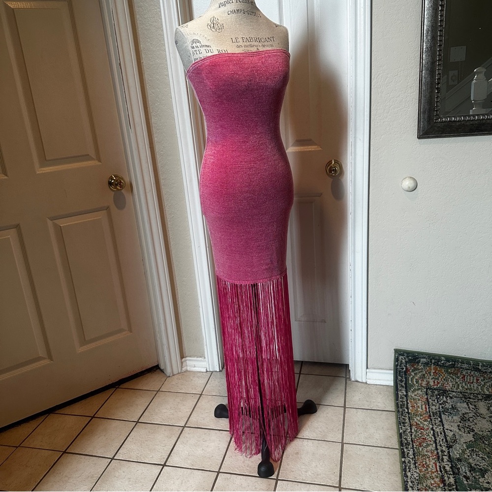 Pink Knit Fringe Dress